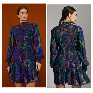 NWT Farm Rio Amazonia Nights Mini Dress smocked ruffle Multicolor Size Medium